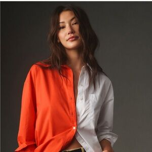 Anthropologie Maeve Red and White Polka Dot Shirt